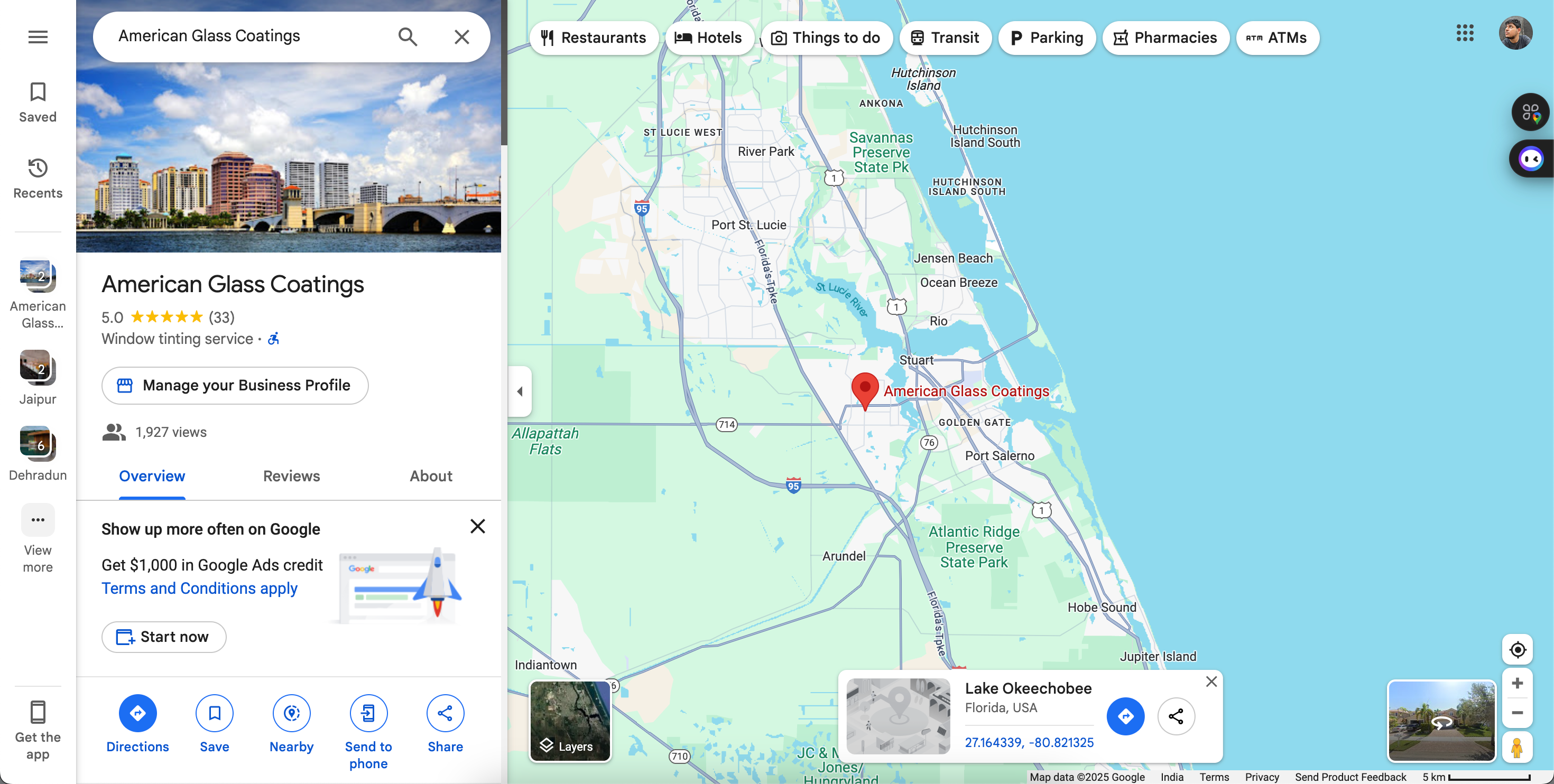 American Glass coating on Google maps